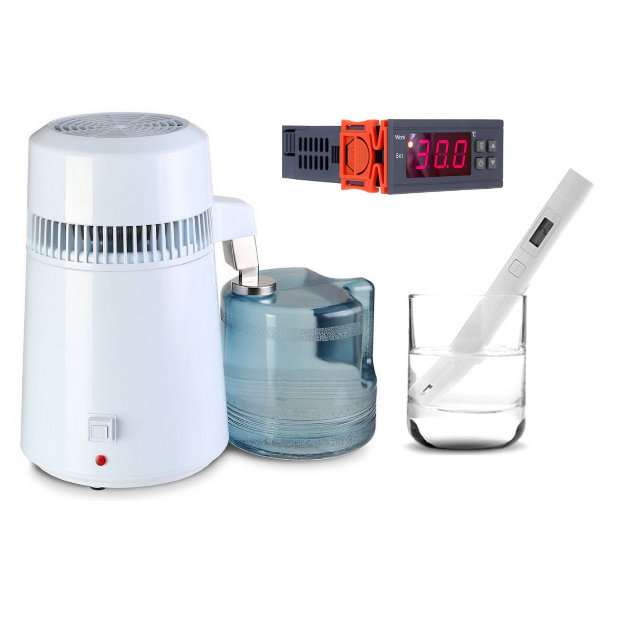 Distile Saf Su Damıtma ve İmbik Cihazı Dijital Termostat ve TDS Metre