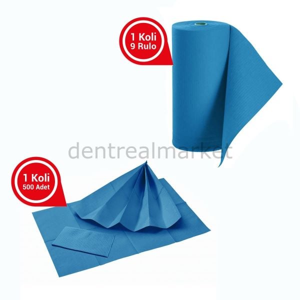 Avrupa Rulo Dişci Hasta Önlüğü ve Tabla Örtüsü Takım -  Dark Blue