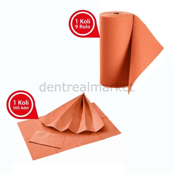 Avrupa Rulo Dişci Hasta Önlüğü ve Tabla Örtüsü Takım - Orange