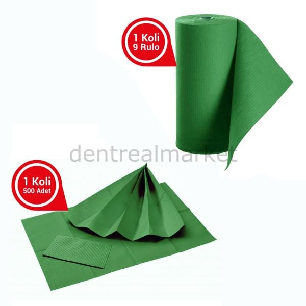 Avrupa Rulo Dişci Hasta Önlüğü ve Tabla Örtüsü Takım - Dark Green