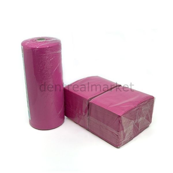 Avrupa Rulo Dişci Hasta Önlüğü ve Tabla Örtüsü Takım - Pink Cyclamen