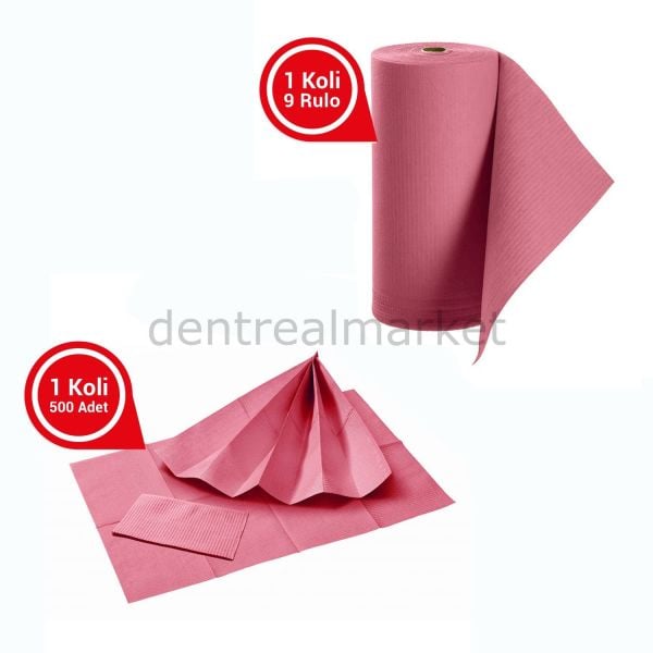 Avrupa Rulo Dişci Hasta Önlüğü ve Tabla Örtüsü Takım - Pink Cyclamen